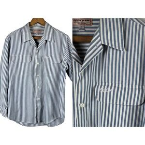 Vintage Guess Jeans Shirt Medium Spell Out Pin Stripe Button Down RARE Mens